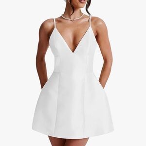 Chic White V-Neck Mini Dress